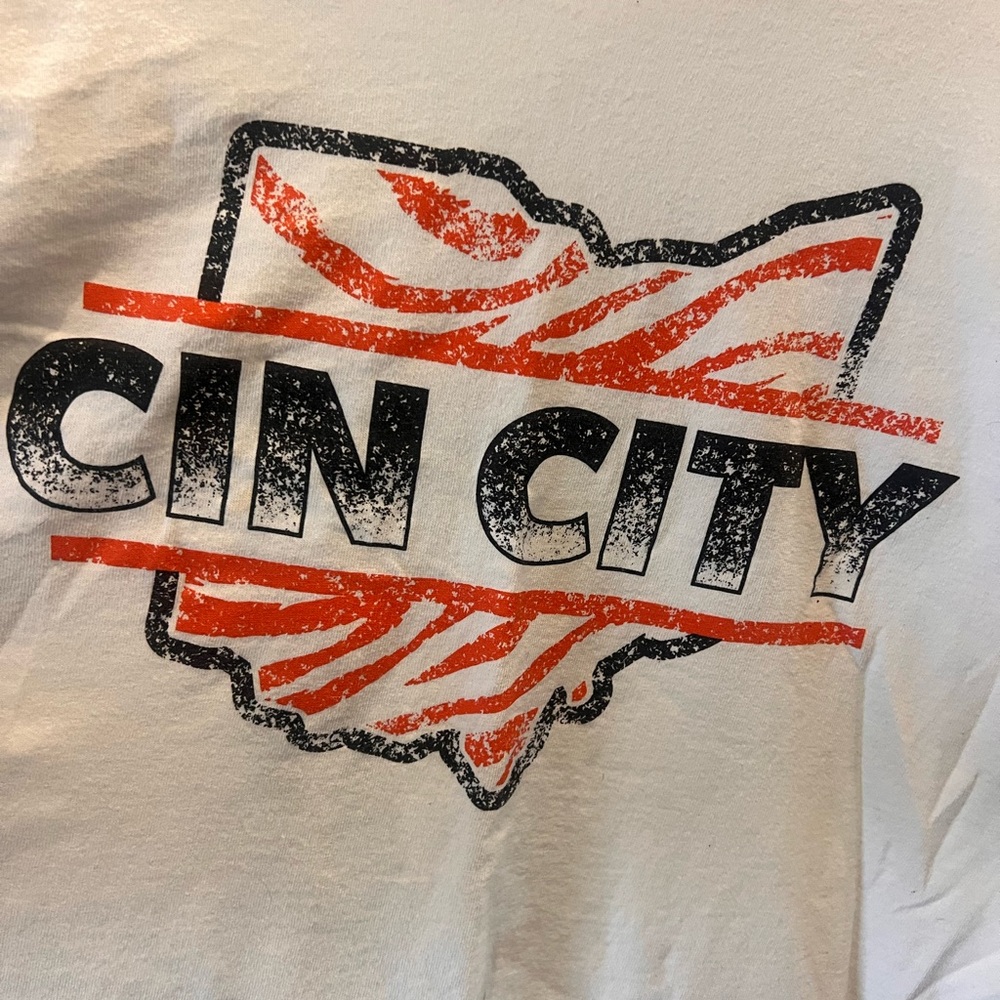 White Cincinnati Graphic Tee with orange and Black Print